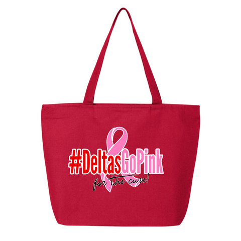 Delta Sigma Theta DST Breast Cancer Awareness Printed Zippered Canvas Totes