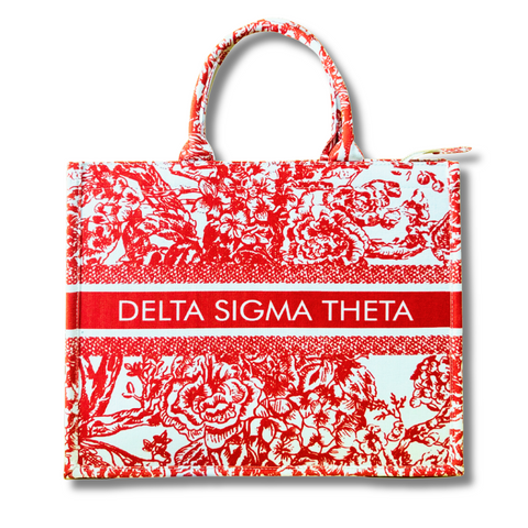 Delta Sigma Theta DST Floral Printed Canvas Book Tote