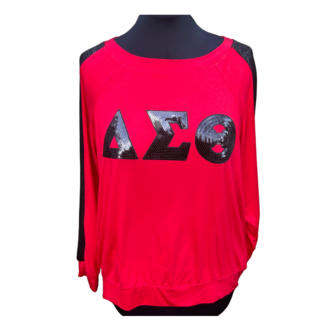 Delta Sigma Theta DST Sequin and Glitz Top Red/Black / M(8-10), image size:1080x1080