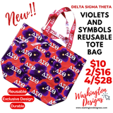 Delta Sigma Theta DST African Violets and Symbols Reusable Tote Bags