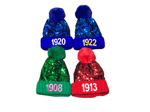 Founding Year Sequined Pom-Pom Beanies