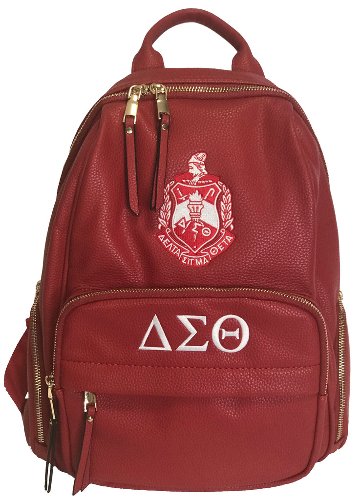 diresta leather backpack Delta Sigma Theta DST Crested Vegan Leather Backpack – Washington Designs