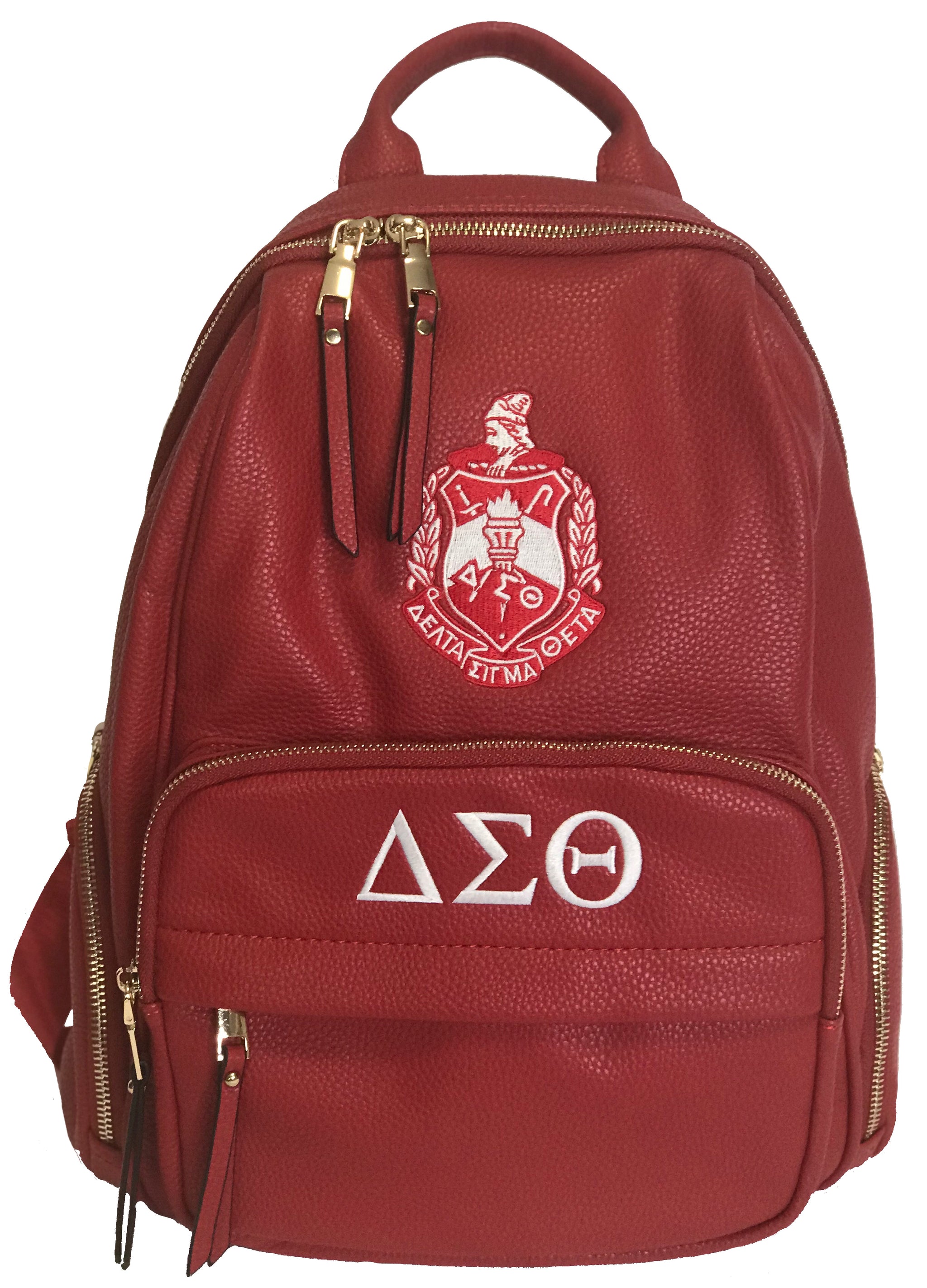 delta sigma theta leather backpack Delta Sigma Theta DST Crested Vegan Leather Backpack – Washington Designs