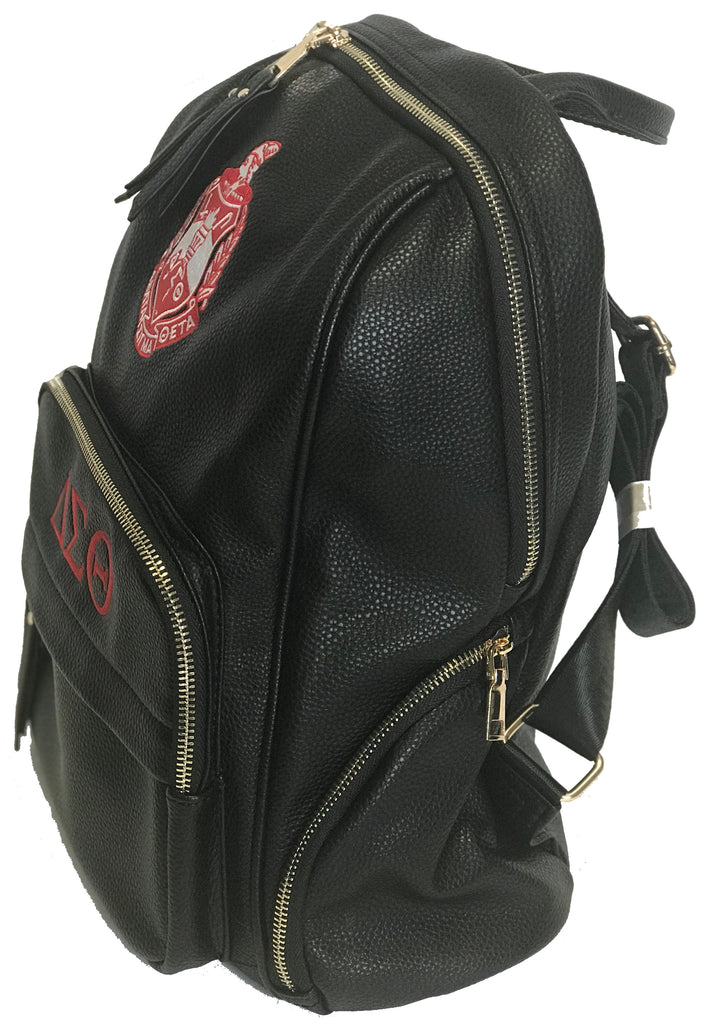 destin faux leather backpack Delta Sigma Theta DST Crested Vegan Leather Backpack – Washington Designs