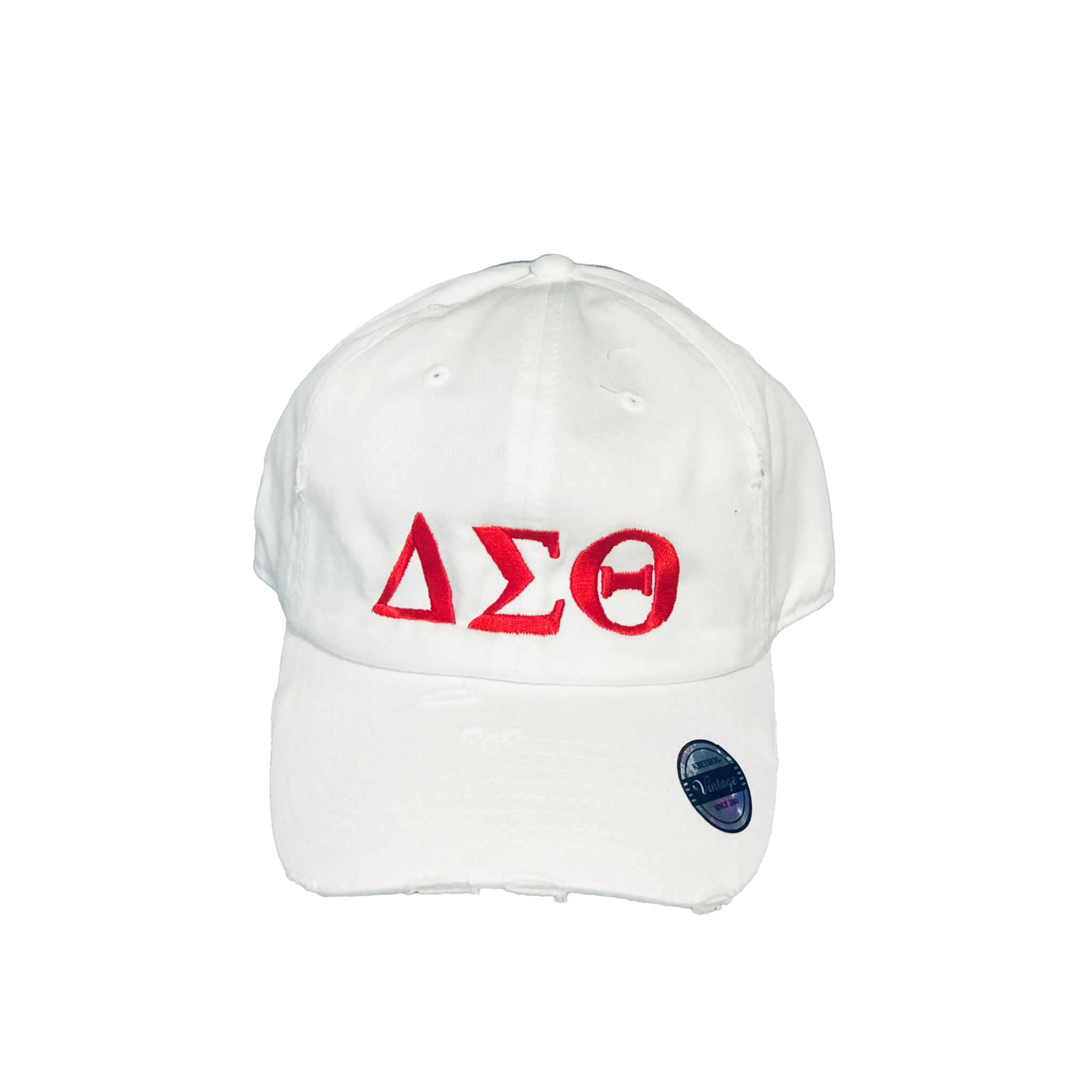 Delta Sigma Theta Baseball‎ Cap White with Red Rhinestones & White Pearls Delta AOML SnapBack – Sorority Hills main image 2